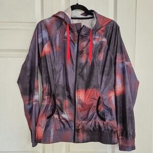 Oakley Hooded Windbreaker Zip Up Jacket Y2k Streetwear Men M Black Red Abstract